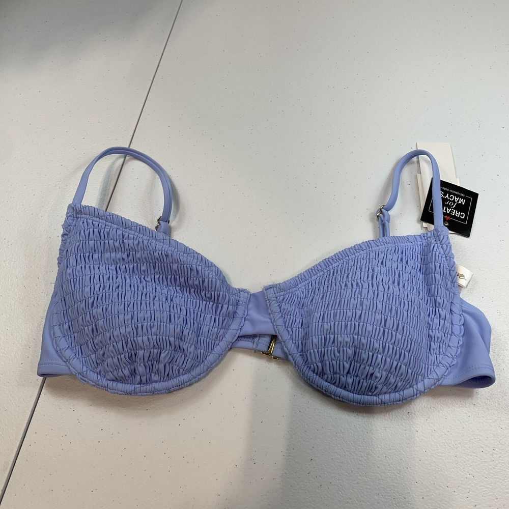 Salt & Cove Juniors Swim Bikini Top M Cornflower Blue Textured Underwire Smocked